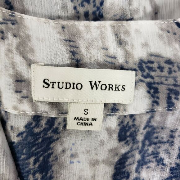 Studio Works Womens Cardigan Size Small Open Front 3/4 Sleeve Blue Gray Sheer - Picture 8 of 11